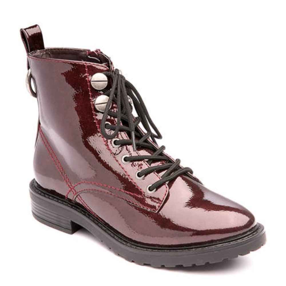Perfect for Fall&Winter: NEW Burgundy Patent Combat Boots, Sz 7.5